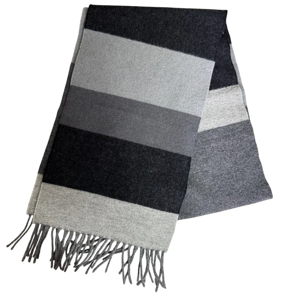 Express Wool Cashmere Scarf Made Scotland Gray Colorblock Preppy Dark Academia